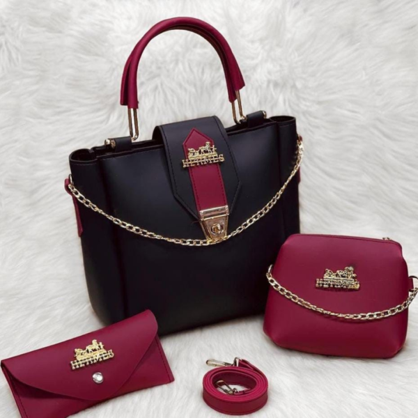 Leather Plain Handbag, Pack Of 3